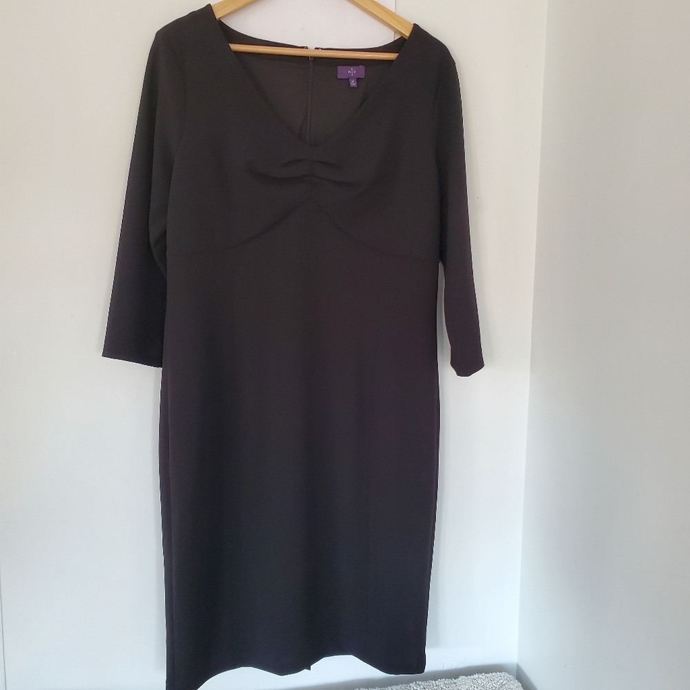NYDJ 14 Black Cocktail Business Dress 3/4 Sleeve "Lift Tuck Tech Shaping Slip"